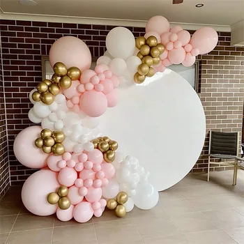 135pcs Macaron Balon Roz Ghirlanda Arc Kit Baby shower Aur Alb Baloane pentru Ziua de nastere Ziua Îndrăgostiților Petrecere de Nunta Decor