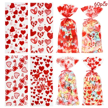 60pcs Valentine Cookie Pungi Cadou Inima de Dragoste Clar de Celofan Candy Bag Petrecere de Nunta Decor Ziua Îndrăgostiților Favoarea Ambalaj Punga