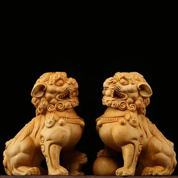 Cimișir 8.5 cm Casă de Oraș Leu Real Lemn Decor de Birou Homo Decor Tradițional Chinez Istorice Statuie Animal Sculptura