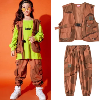 Copii Camuflaj Hip Hop Haine Largi Vesta Supradimensionat Tricou Pantaloni Pentru Fete Baieti Jazz Dans Costum Rave Haine DQS10741
