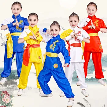 Copiii Tradițională Chineză Wushu Costum de Uniformă Kung Fu Costum pentru Copii Băieți Fete de Performanță Etapă de Îmbrăcăminte Set