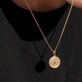 Culoare de aur Mens Busola Coliere Vintage,Viking North Star Ancora Medalie,din Oțel Inoxidabil Pandantiv de Barbat Iubit Tata Cadou
