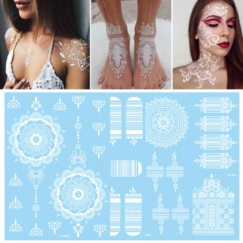 Dantelă albă Henna Indian rezistent la apă Tatuaj Body Art Tatuaj Temporar Autocolant de Lungă Durată Mandala Tatuaj Floare pentru Nunta Mireasa