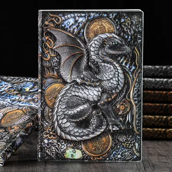 Dragon Relief NoteBook Animal PU Acoperi A5 Retro Notă Cărți Jurnalul Cadou de 200 de Pagini Maro Argintiu