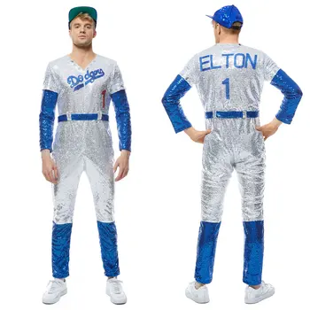 Elton John Cosplay Costum Dodgers Uniforma De Baseball Pentru Bărbați, Femei, Costume De Carnaval De Halloween