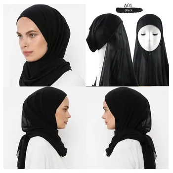 Femeile Musulmane Sifon Hijab Cu Capace Instant Sifon Hijabs Cu Capac Gata Să Poarte Hijab Cu Capota Hijabs Sifon Cu Capac