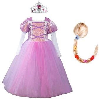 Fete Rapunzel Dress Copii cu Maneca Lunga Încurcat Haine Copii Carnaval de Crăciun Toamna Costum Fată Peruca si Accesorii