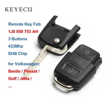 Keyecu 1J0 959 753 AH Flip-Telecomanda Cheie Auto 433MHz ID48 pentru Volkswagen VW Beetle, Golf Passat Bora 2002 2003 2004 2005 1J0959753AH