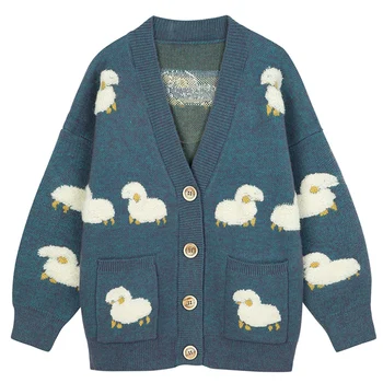 LACIBLE Vintage Lamb Knit Cardigan Jacheta Streetwear Harajuku Liber Casual Oi Completă de Imprimare Cardigan Tricotate Pulover Haina de Iarna