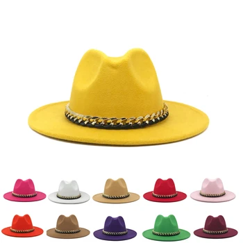 Lanțul de aur de lână pălărie de top femei roșu fedora mare refuz de jazz palarie toamna și iarna cald pălărie de top de moda pălărie Panama pălărie