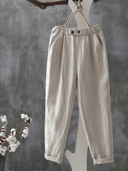 Lenjerie de pat din bumbac pentru Femei Pantaloni cu Talie Înaltă Vrac Harem Pantaloni Casual Moda Solid Glezna-Lungime Talie Elastic pentru Femei Pantaloni clasici