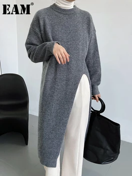 [MEM] Tiv Fantă Neregulate de Dimensiuni Mari Tricotat Pulover Gât Rotund Maneca Lunga Femei Pulovere de Moda Noua de Toamna Iarna 2022 1DF041
