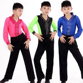 Noi Băieții Albastru Verde Latin, Salsa, Dans, Costume Copii, Sala de Performanță Petrecere de Dans purta topuri+Pantaloni vestido de baile latino
