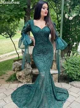 Nou Rochie de Bal Dantele Sirenă Elegant Iubita Gât Lung Mâneci Matura-Tren Simplu Rochie de Seara robe de soirée de mariage