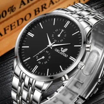 Orlando barbati ceas Sport de lux, afaceri Militare ceas de Ceas de argint din oțel inoxidabil curea Relogio Masculino Ceasuri Pentru Barbati