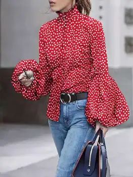 VONDA Toamna Elegante Femei Vintage cu Buline Blusas Tunica Combinezon Topuri Largi Petrecere Casual Stand Guler Buton Bluza Femininas