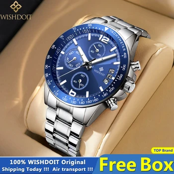 WISHDOIT Brand pentru Bărbați Ceasuri Sport de Lux Ceas rezistent la apă, Cronograf Luminos Calendar Cuarț Bărbați Clasic Relogio Masculino
