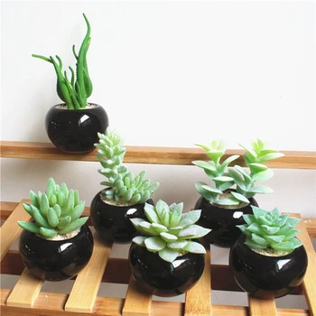 1 buc Mini Simulat Artificial Suculente Plante Bonsai PVC Asociezi Cu Negru din Ceramică Vaze de Birou Desktop Acasă Decorare