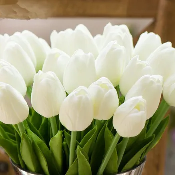 1buc Pu Lalele Flori Artificiale Real Touch White Tulip Flori Artificiale Pentru Decor Acasă Mătase Mireasa Buchete de Flori