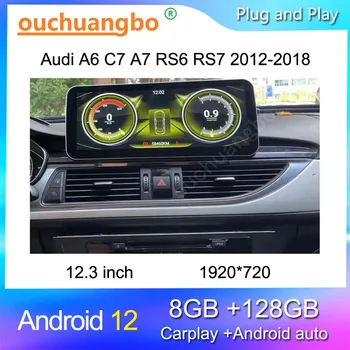 Ouchuangbo auto radio multimedia de 12.3 inch audi A6 C7 S6 S7 A7 RS6 RS7 android toate într-un singur stereo navi gps receptor
